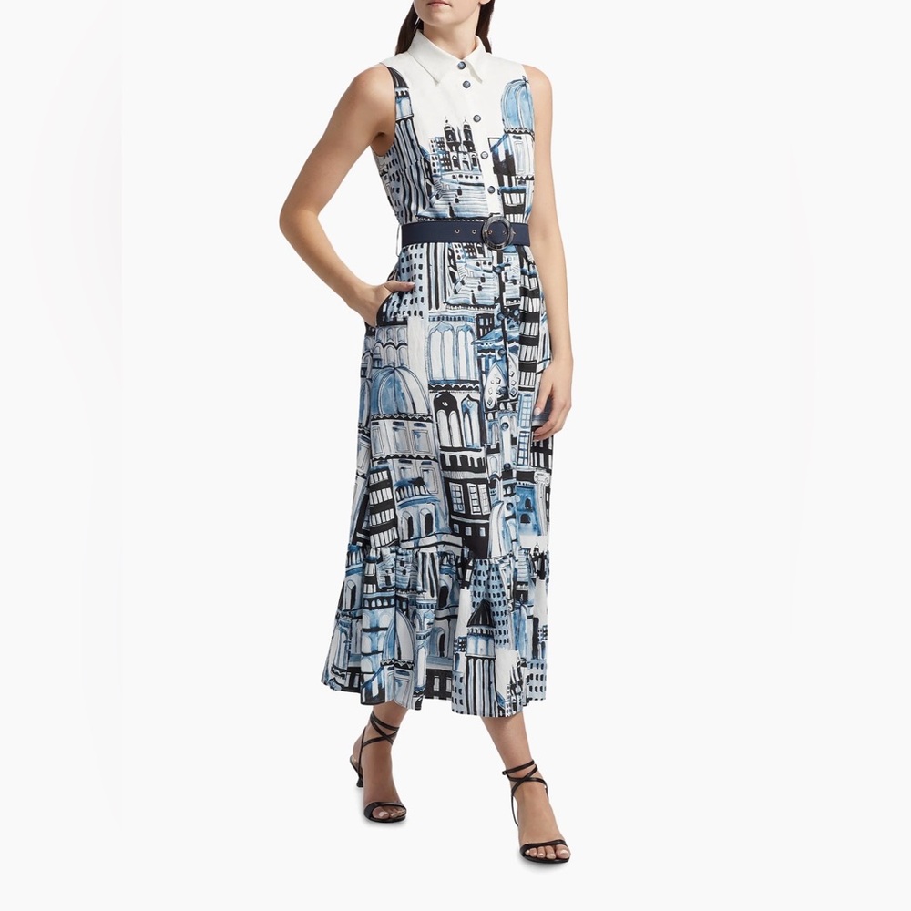 Elie Tahari Blue and White Sleeveless Dress - Picture 3 of 10